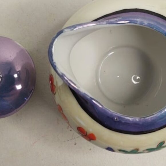 Lusterware Miniature Creamer with Lid Handpainted House Trees Flowers 3" (GS3) - Picture 2 of 5